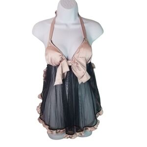 Victorias Secret pink bow black mesh chemise